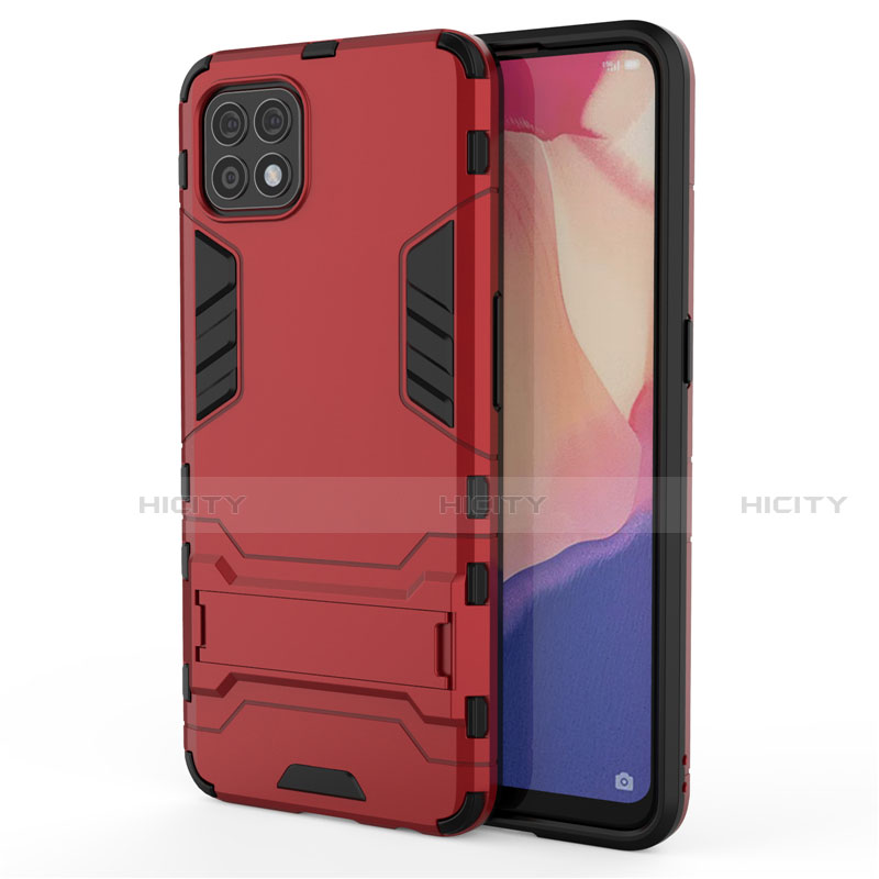 Coque Contour Silicone et Plastique Housse Etui Mat avec Support pour Oppo Reno4 SE 5G Rouge Plus