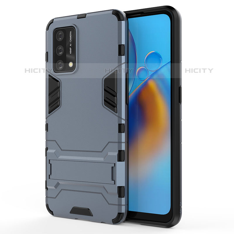 Coque Contour Silicone et Plastique Housse Etui Mat avec Support pour Oppo Reno6 Lite Bleu Plus