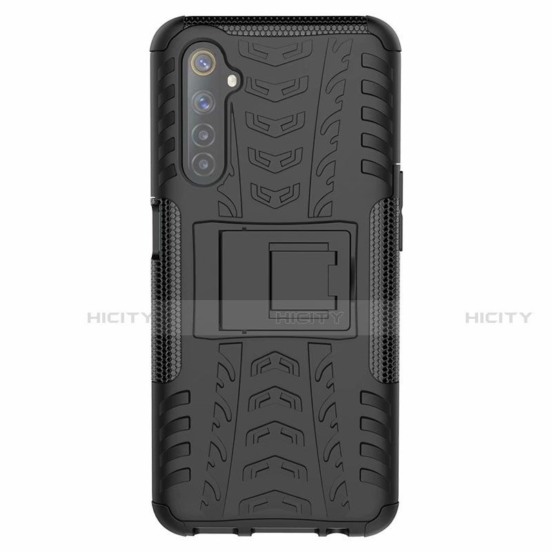 Coque Contour Silicone et Plastique Housse Etui Mat avec Support pour Realme 6 Noir Plus