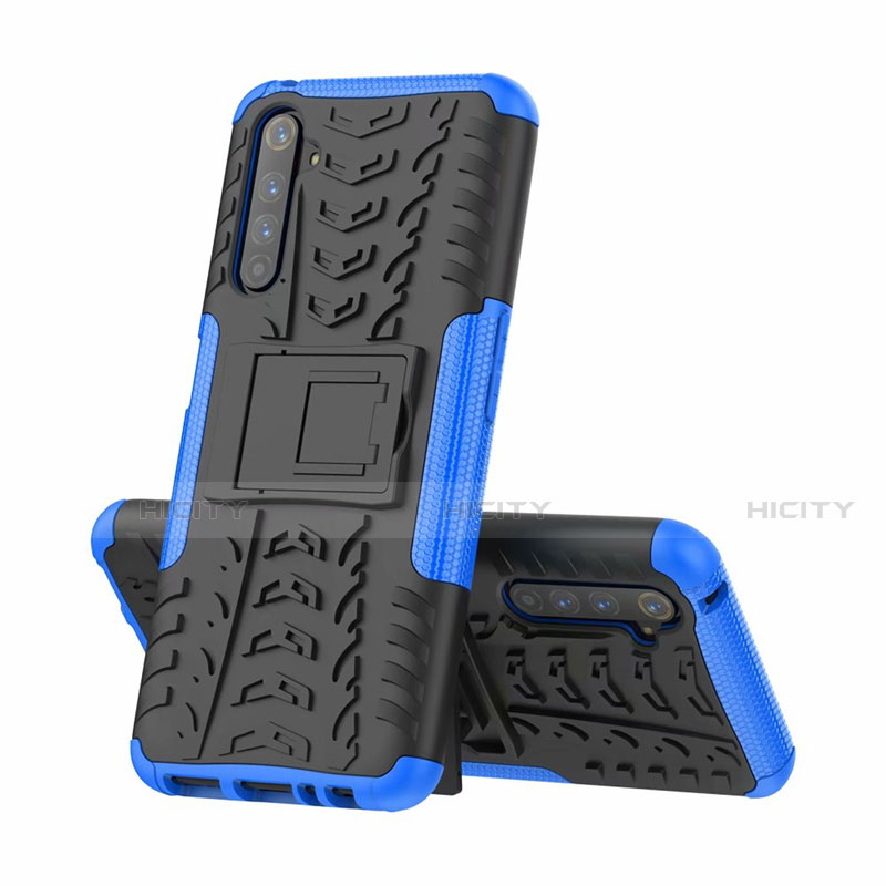 Coque Contour Silicone et Plastique Housse Etui Mat avec Support pour Realme 6 Pro Bleu Plus