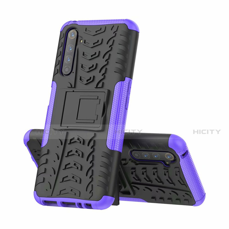 Coque Contour Silicone et Plastique Housse Etui Mat avec Support pour Realme 6 Pro Violet Plus