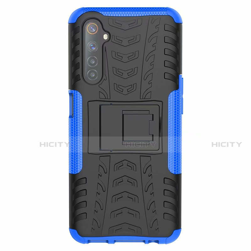 Coque Contour Silicone et Plastique Housse Etui Mat avec Support pour Realme 6s Bleu Plus