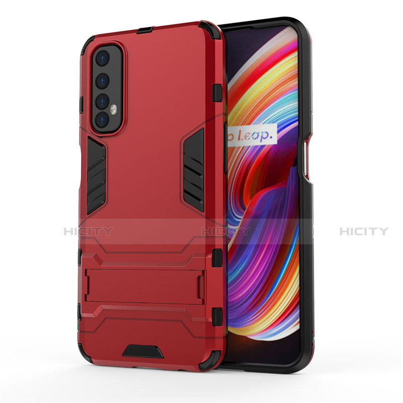 Coque Contour Silicone et Plastique Housse Etui Mat avec Support pour Realme 7 Rouge Plus