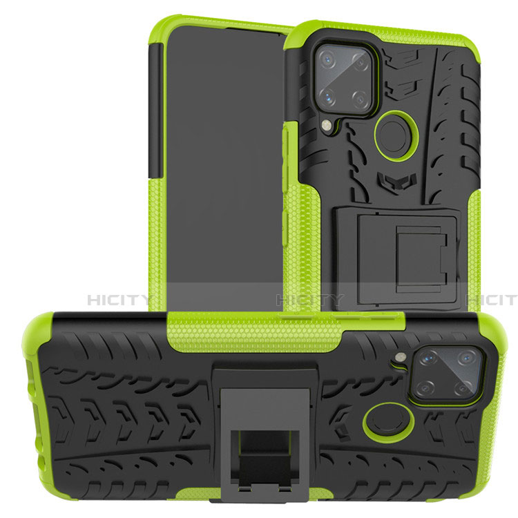 Coque Contour Silicone et Plastique Housse Etui Mat avec Support pour Realme C15 Vert Plus