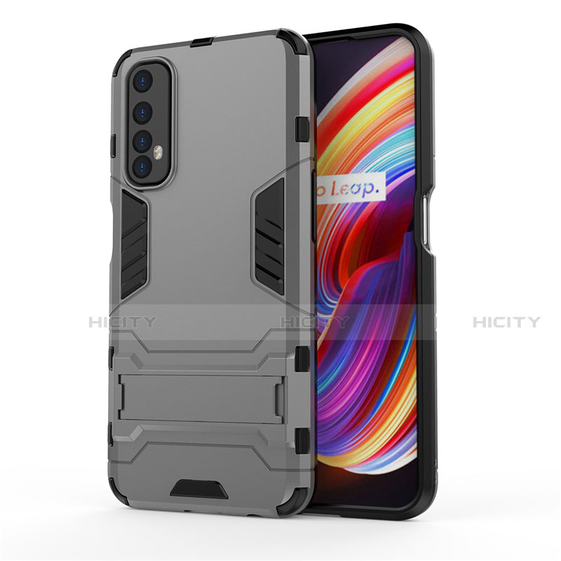 Coque Contour Silicone et Plastique Housse Etui Mat avec Support pour Realme Narzo 20 Pro Gris Plus