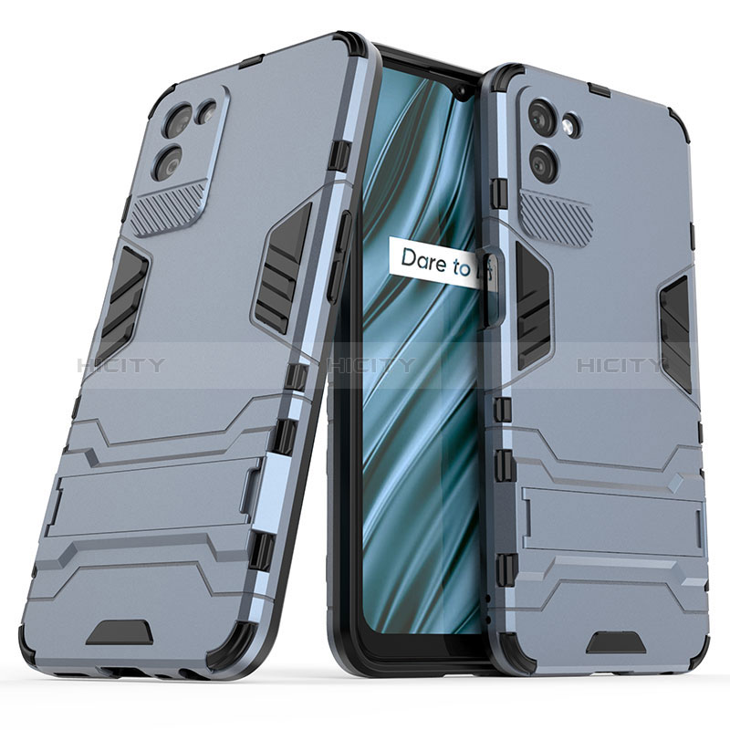 Coque Contour Silicone et Plastique Housse Etui Mat avec Support pour Realme V11s 5G Bleu Plus