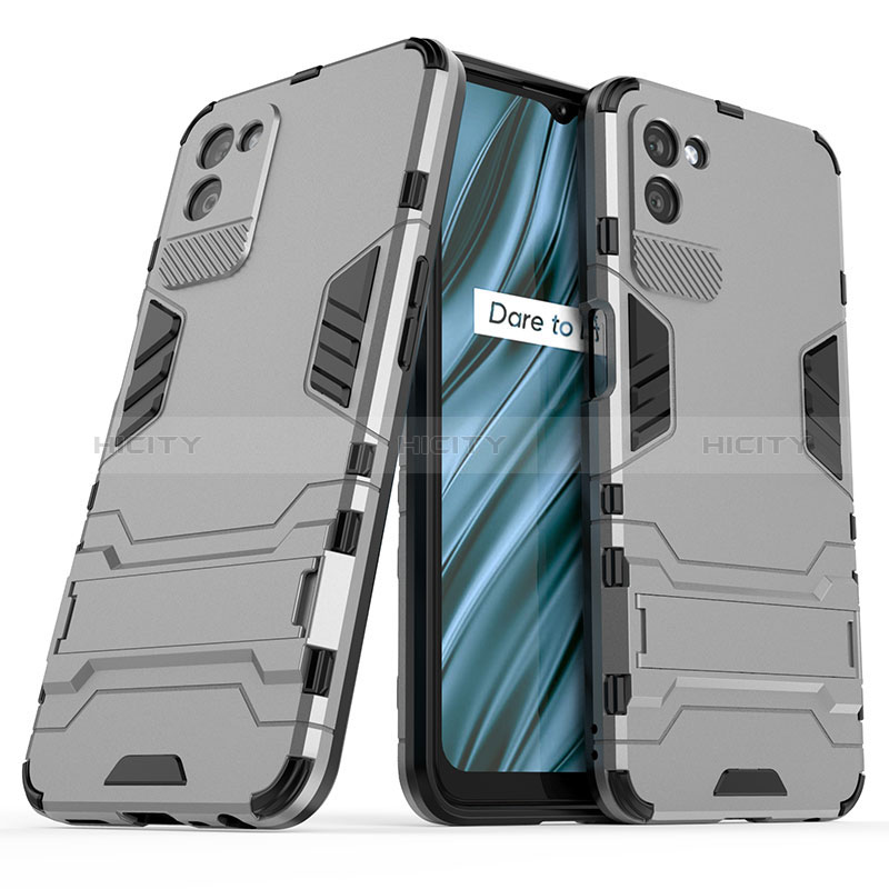 Coque Contour Silicone et Plastique Housse Etui Mat avec Support pour Realme V11s 5G Plus