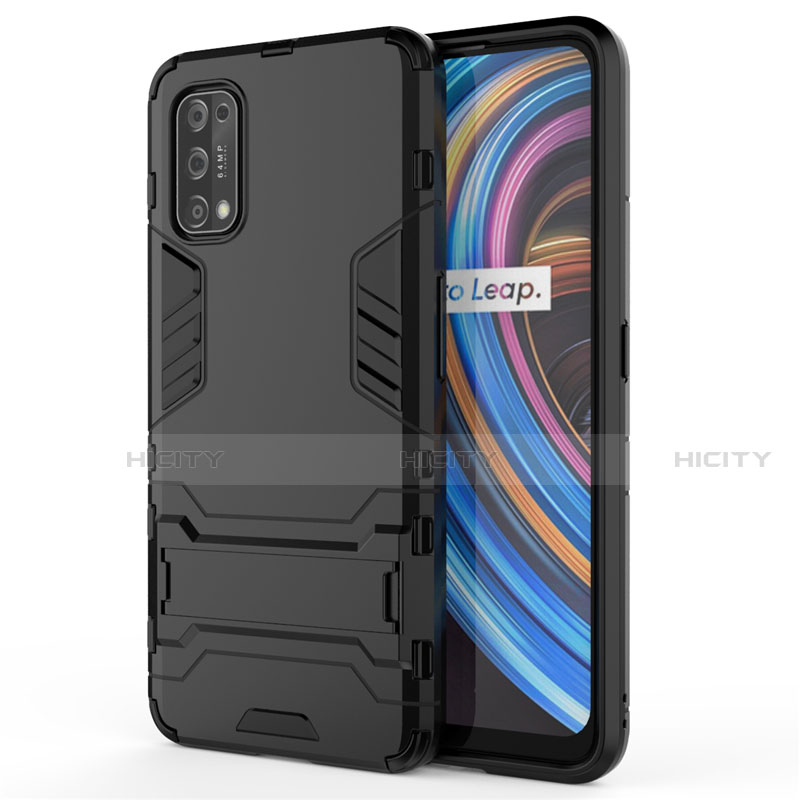 Coque Contour Silicone et Plastique Housse Etui Mat avec Support pour Realme V15 5G Noir Plus