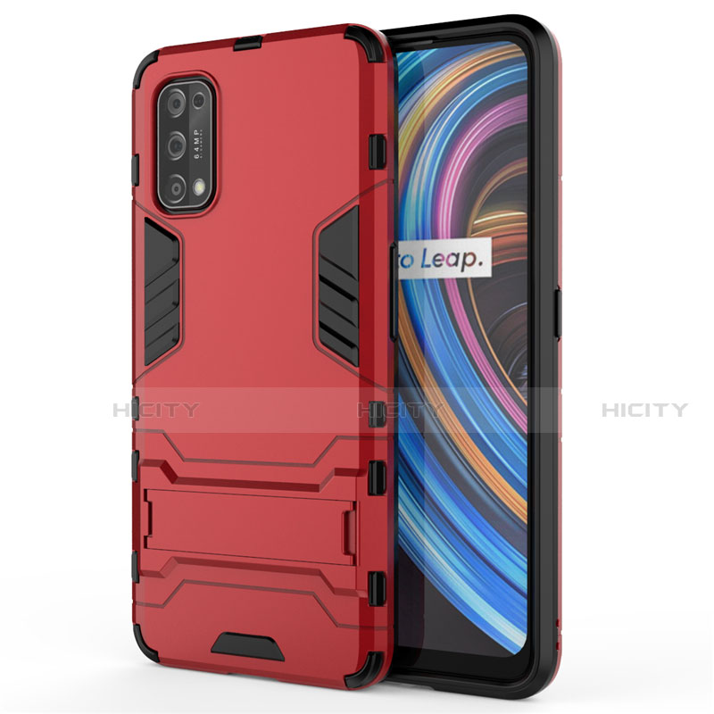 Coque Contour Silicone et Plastique Housse Etui Mat avec Support pour Realme X7 5G Rouge Plus