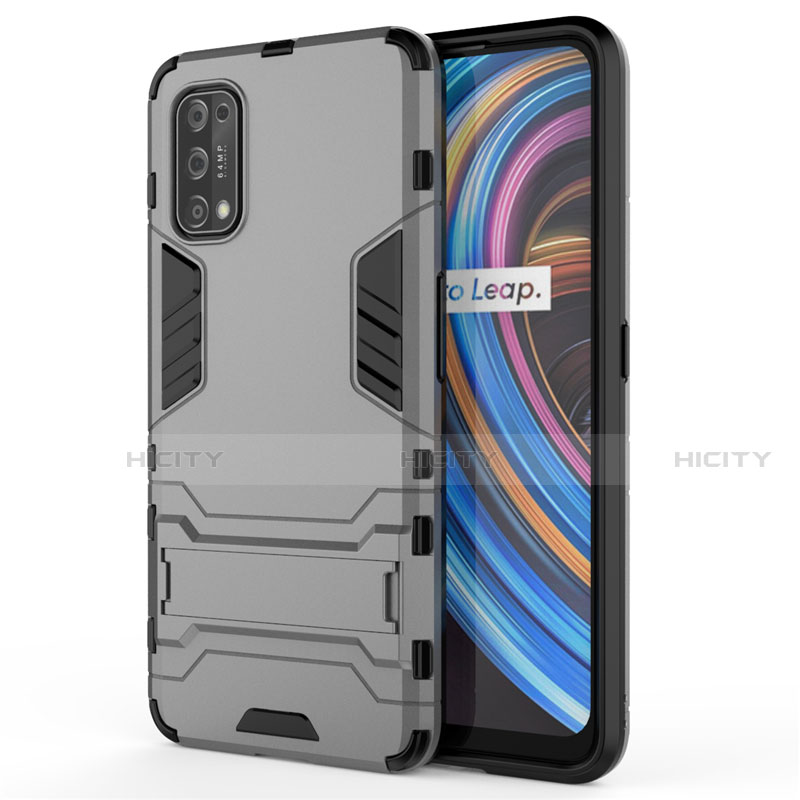 Coque Contour Silicone et Plastique Housse Etui Mat avec Support pour Realme X7 Pro 5G Gris Plus