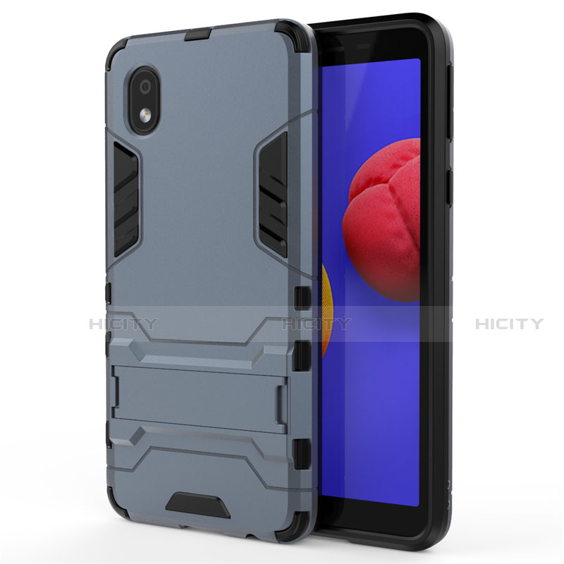 Coque Contour Silicone et Plastique Housse Etui Mat avec Support pour Samsung Galaxy A01 Core Bleu Plus