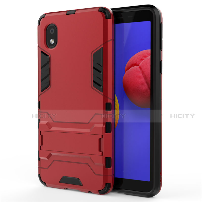 Coque Contour Silicone et Plastique Housse Etui Mat avec Support pour Samsung Galaxy A01 Core Rouge Plus