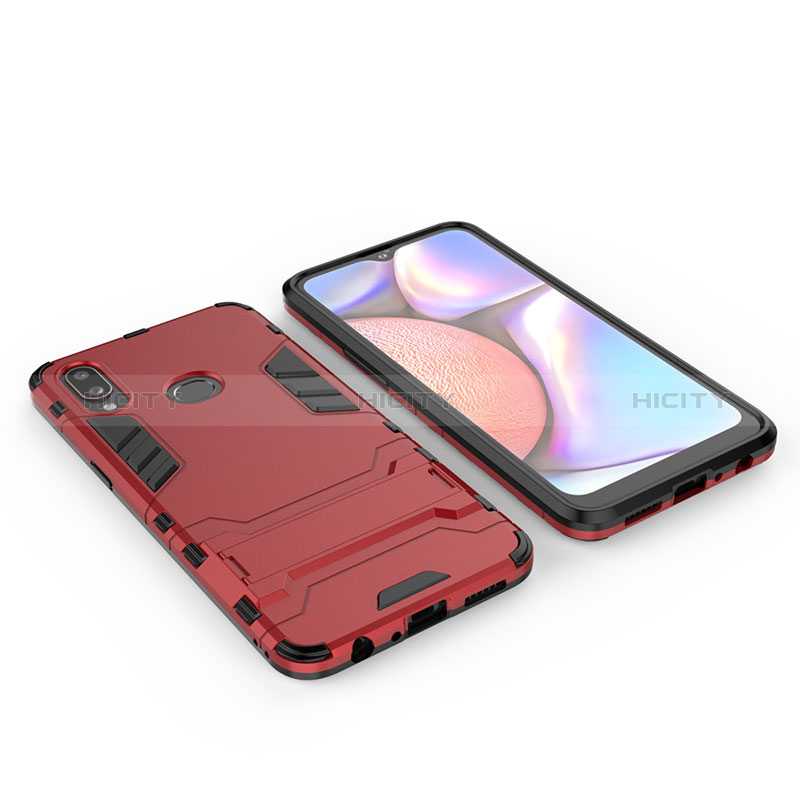 Coque Contour Silicone et Plastique Housse Etui Mat avec Support pour Samsung Galaxy A10s Rouge Plus