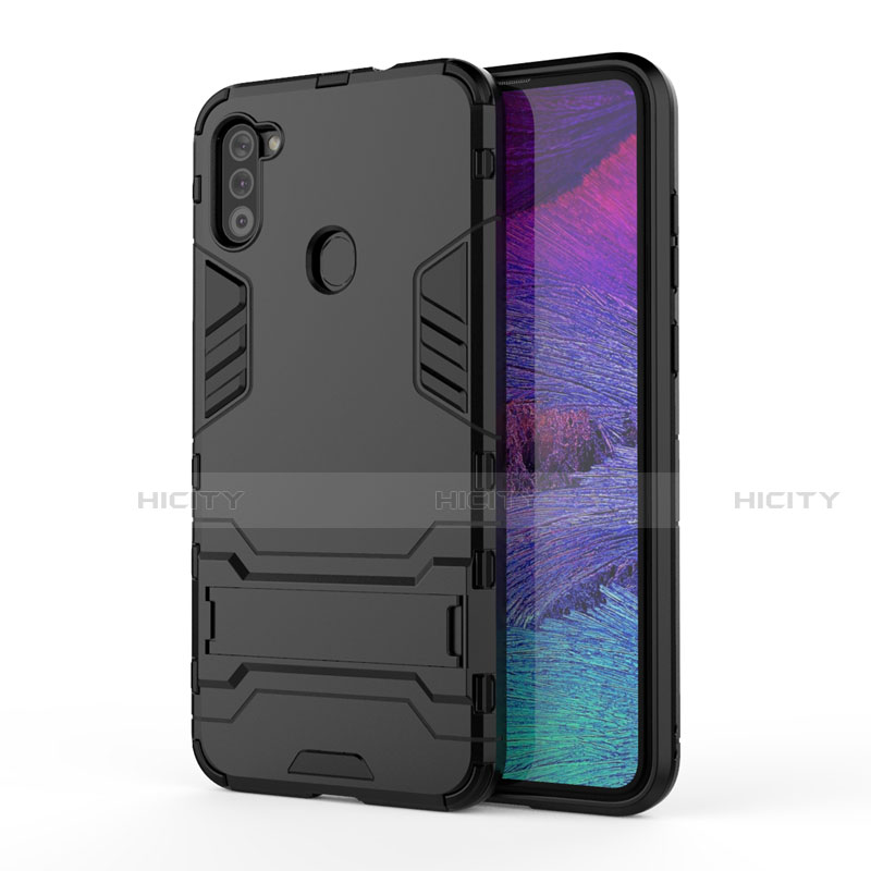 Coque Contour Silicone et Plastique Housse Etui Mat avec Support pour Samsung Galaxy A11 Noir Plus