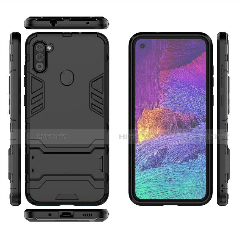 Coque Contour Silicone et Plastique Housse Etui Mat avec Support pour Samsung Galaxy A11 Plus