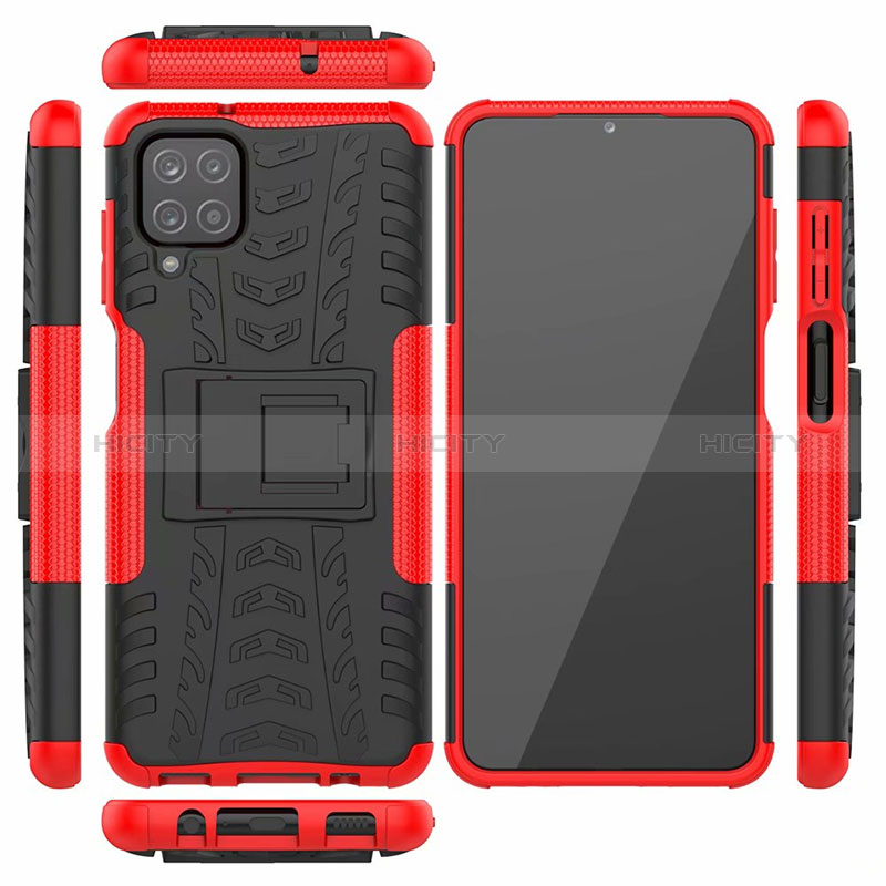 Coque Contour Silicone et Plastique Housse Etui Mat avec Support pour Samsung Galaxy A12 Nacho Plus