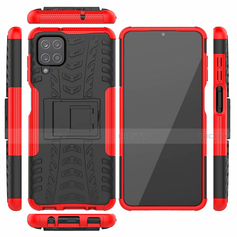 Coque Contour Silicone et Plastique Housse Etui Mat avec Support pour Samsung Galaxy A12 Plus