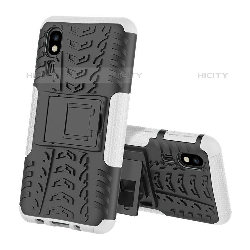 Coque Contour Silicone et Plastique Housse Etui Mat avec Support pour Samsung Galaxy A2 Core A260F A260G Argent Plus