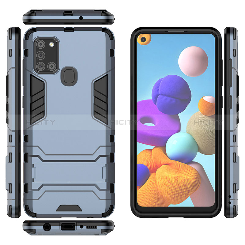 Coque Contour Silicone et Plastique Housse Etui Mat avec Support pour Samsung Galaxy A21s Plus