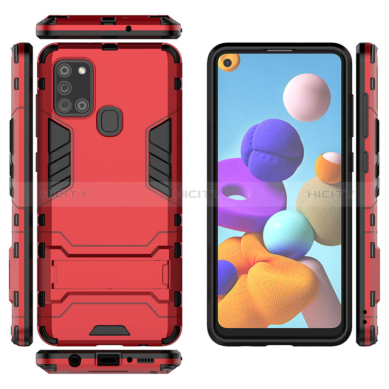 Coque Contour Silicone et Plastique Housse Etui Mat avec Support pour Samsung Galaxy A21s Plus