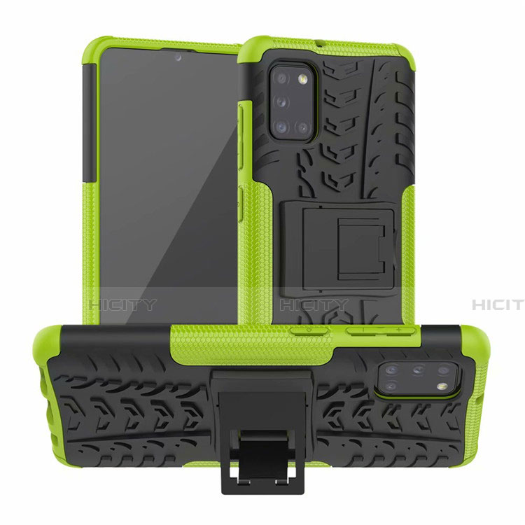 Coque Contour Silicone et Plastique Housse Etui Mat avec Support pour Samsung Galaxy A31 Vert Plus