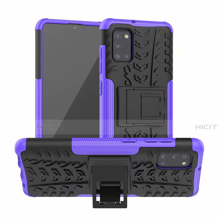 Coque Contour Silicone et Plastique Housse Etui Mat avec Support pour Samsung Galaxy A31 Violet Plus