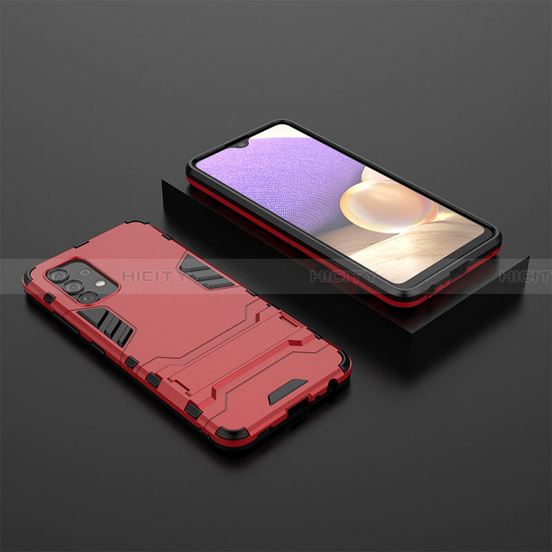 Coque Contour Silicone et Plastique Housse Etui Mat avec Support pour Samsung Galaxy A32 4G Rouge Plus