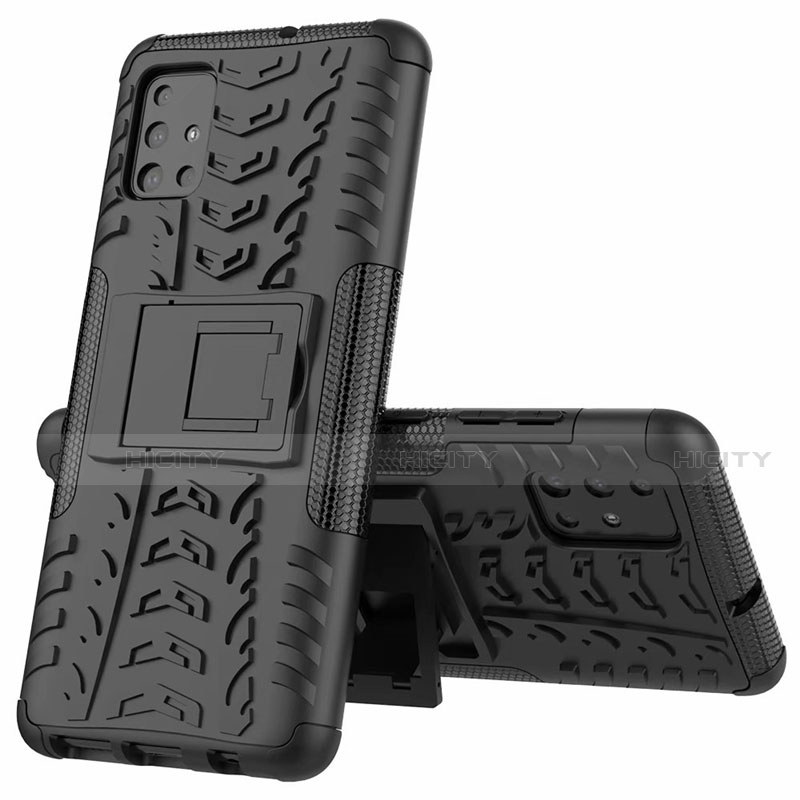 Coque Contour Silicone et Plastique Housse Etui Mat avec Support pour Samsung Galaxy A51 4G Noir Plus