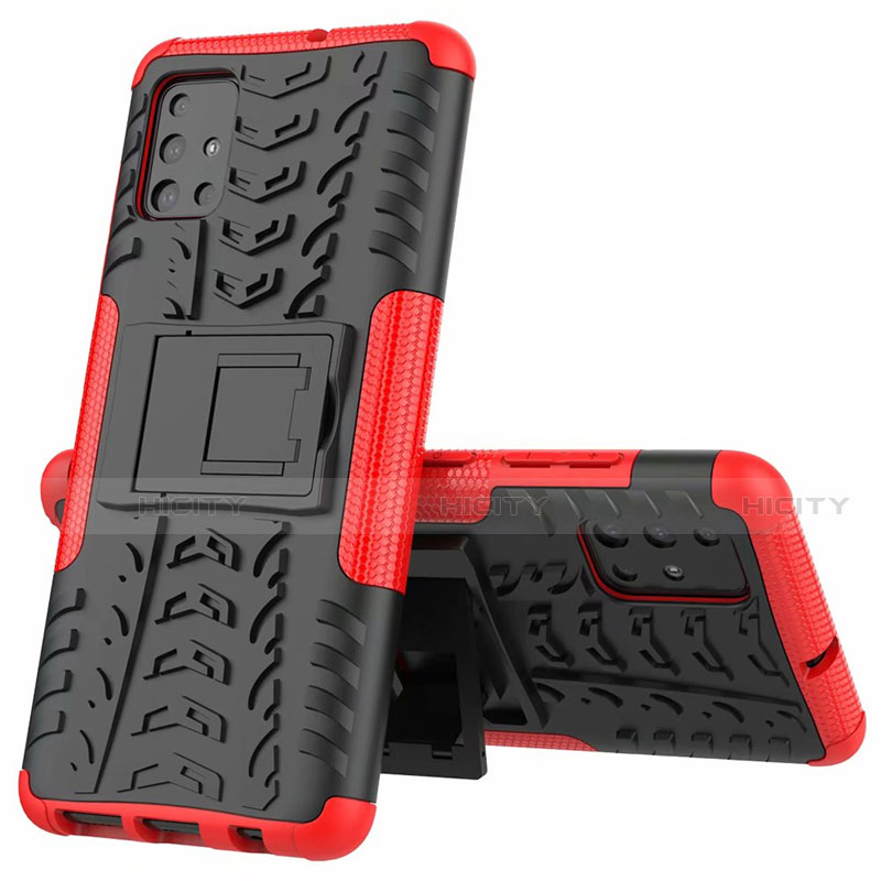 Coque Contour Silicone et Plastique Housse Etui Mat avec Support pour Samsung Galaxy A51 4G Rouge Plus