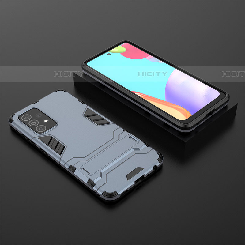 Coque Contour Silicone et Plastique Housse Etui Mat avec Support pour Samsung Galaxy A52 4G Bleu Plus