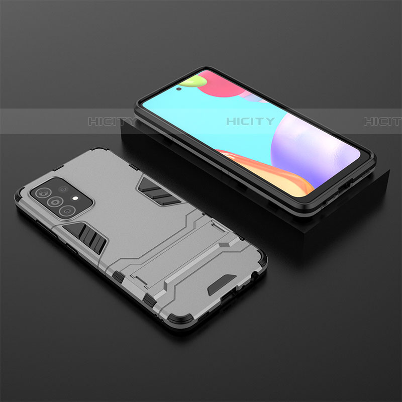 Coque Contour Silicone et Plastique Housse Etui Mat avec Support pour Samsung Galaxy A52 4G Gris Plus