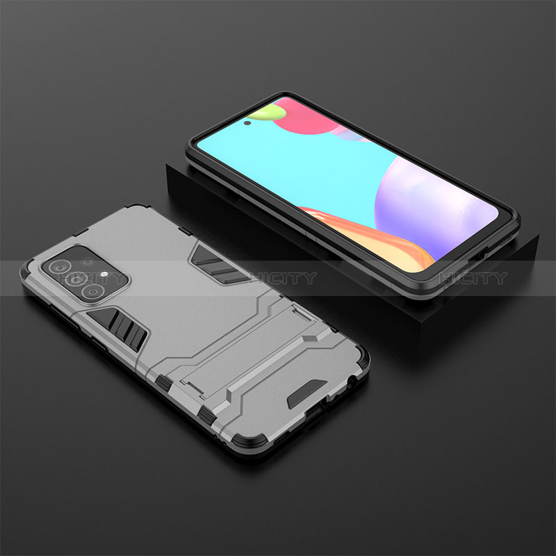 Coque Contour Silicone et Plastique Housse Etui Mat avec Support pour Samsung Galaxy A52s 5G Gris Plus