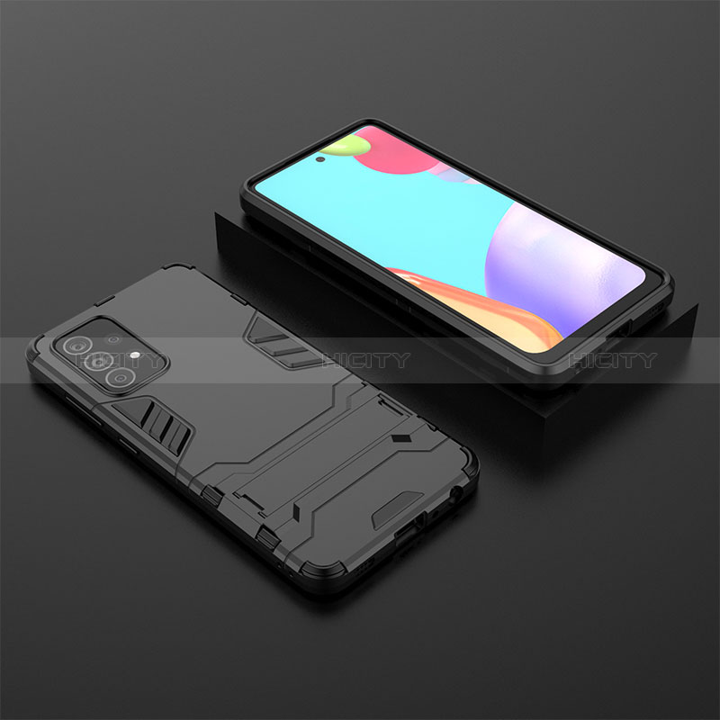 Coque Contour Silicone et Plastique Housse Etui Mat avec Support pour Samsung Galaxy A52s 5G Noir Plus