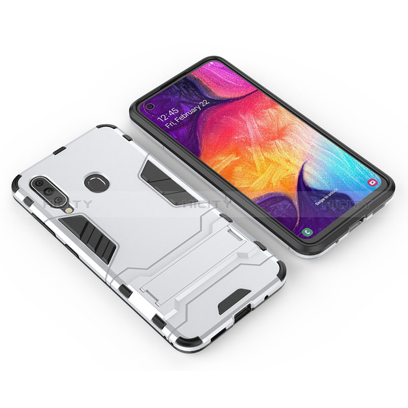 Coque Contour Silicone et Plastique Housse Etui Mat avec Support pour Samsung Galaxy A60 Blanc Plus