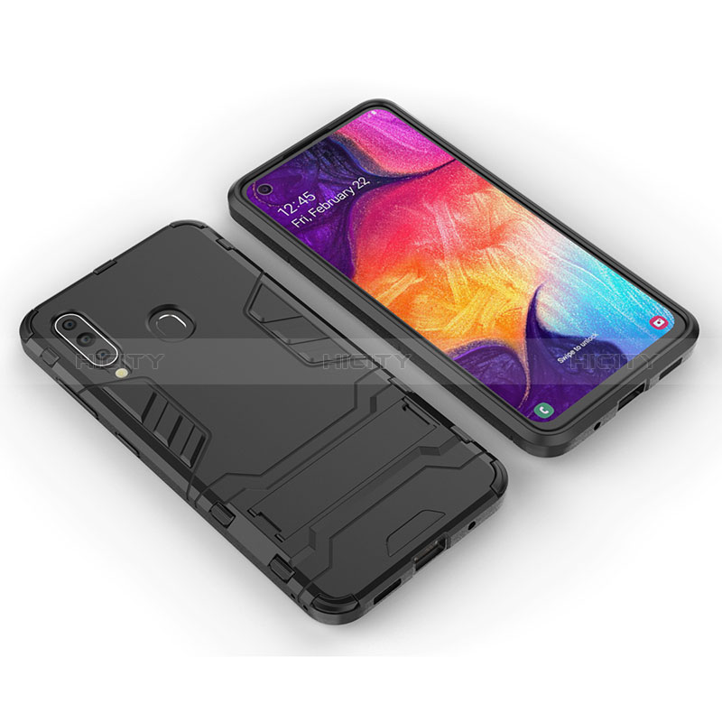 Coque Contour Silicone et Plastique Housse Etui Mat avec Support pour Samsung Galaxy A60 Noir Plus