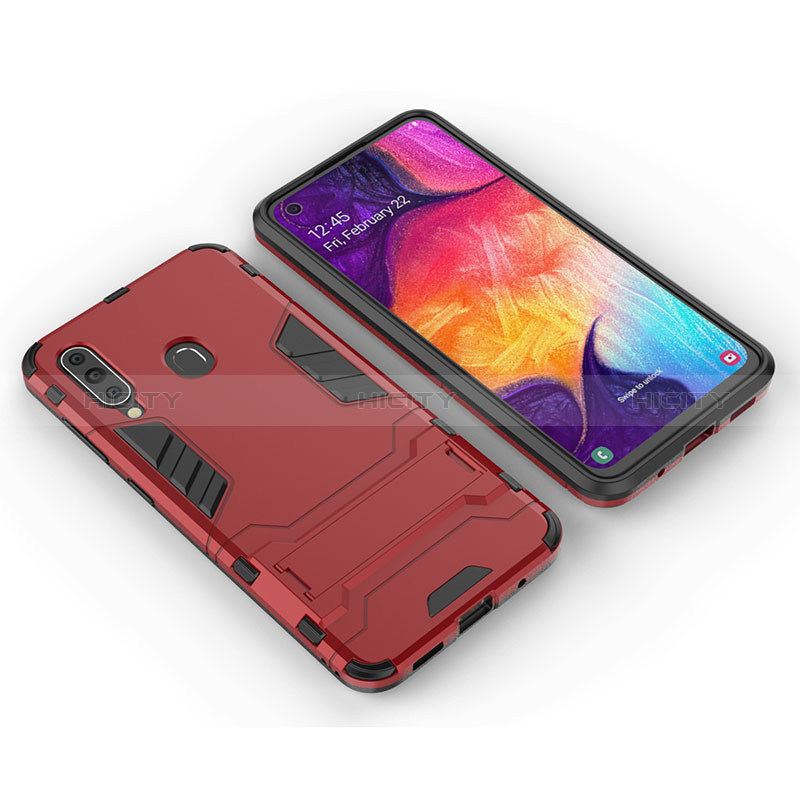 Coque Contour Silicone et Plastique Housse Etui Mat avec Support pour Samsung Galaxy A60 Rouge Plus