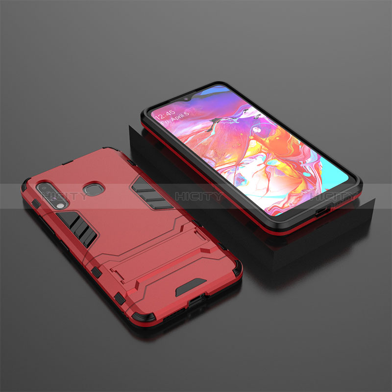 Coque Contour Silicone et Plastique Housse Etui Mat avec Support pour Samsung Galaxy A70E Rouge Plus