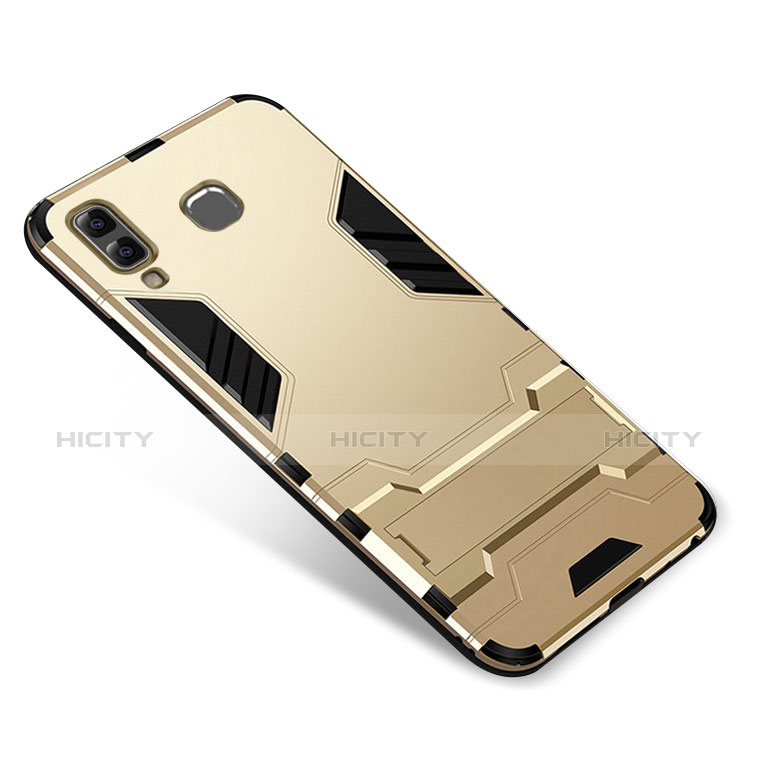 Coque Contour Silicone et Plastique Housse Etui Mat avec Support pour Samsung Galaxy A8 Star Or Plus