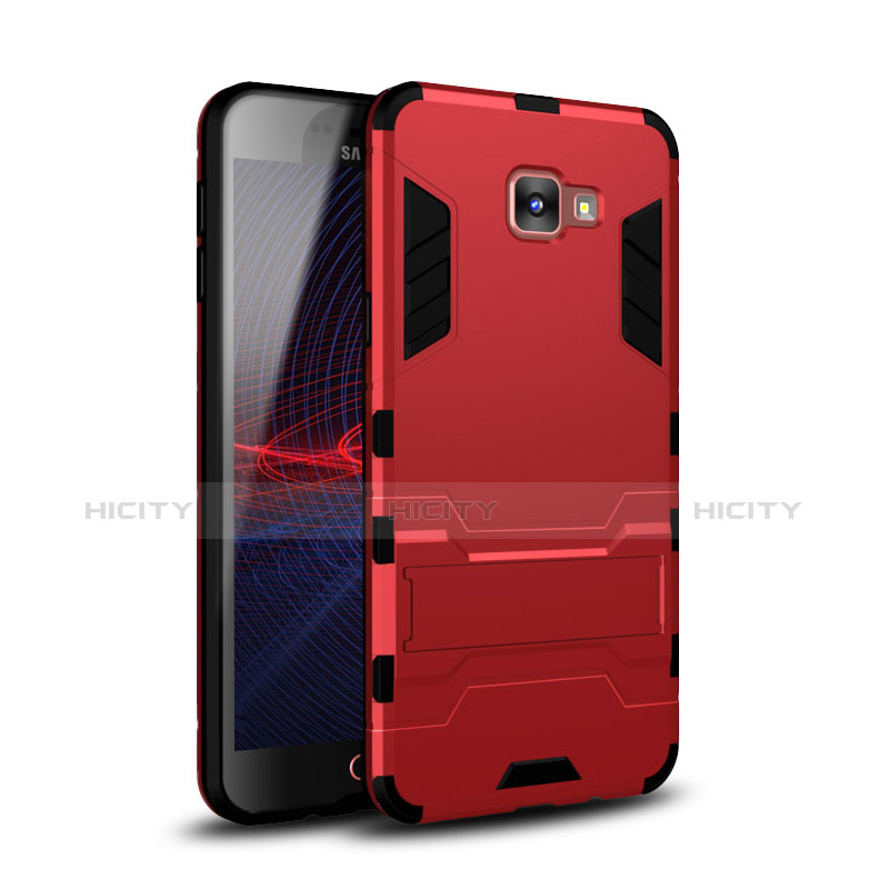 Coque Contour Silicone et Plastique Housse Etui Mat avec Support pour Samsung Galaxy A9 Pro (2016) SM-A9100 Rouge Plus