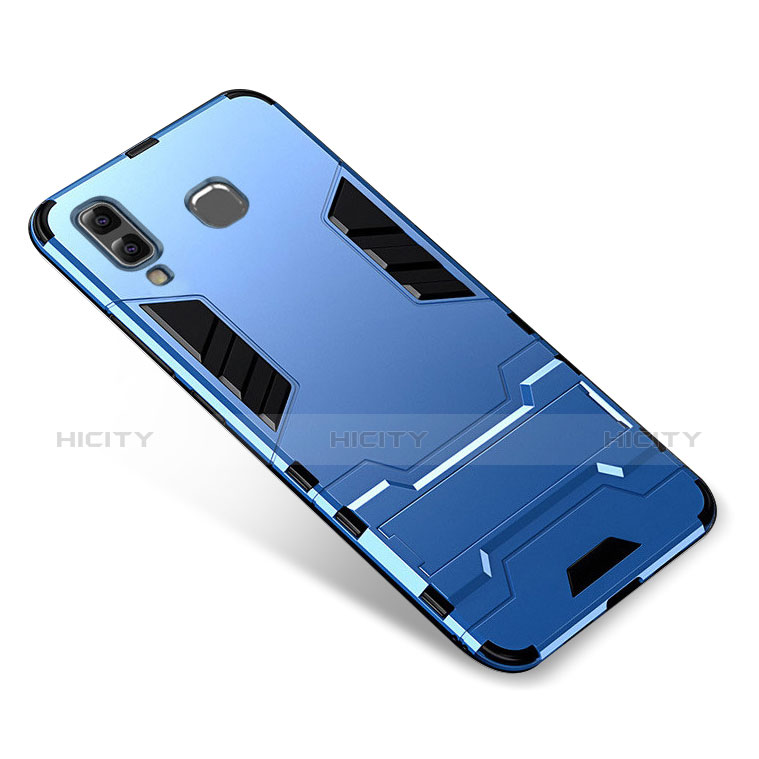 Coque Contour Silicone et Plastique Housse Etui Mat avec Support pour Samsung Galaxy A9 Star SM-G8850 Bleu Plus