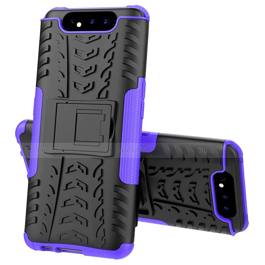 Coque Contour Silicone et Plastique Housse Etui Mat avec Support pour Samsung Galaxy A90 4G Violet Plus