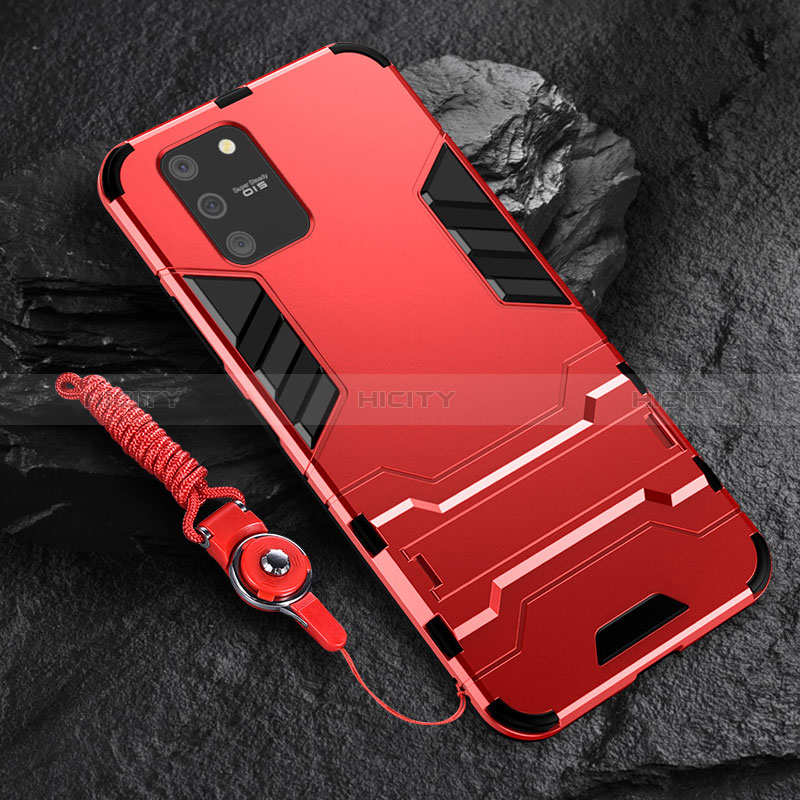 Coque Contour Silicone et Plastique Housse Etui Mat avec Support pour Samsung Galaxy A91 Rouge Plus