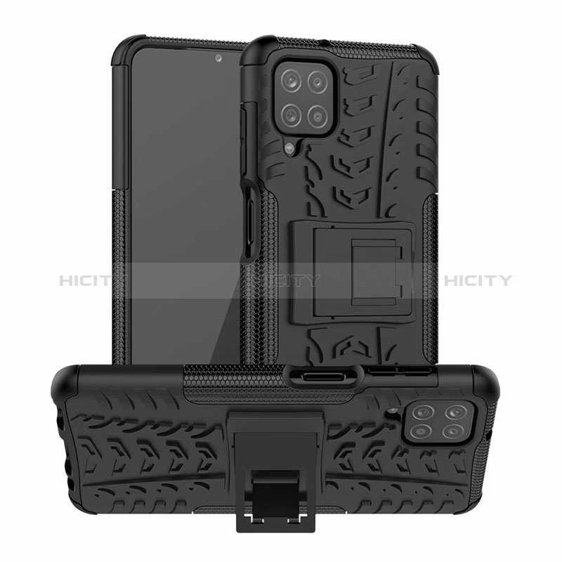 Coque Contour Silicone et Plastique Housse Etui Mat avec Support pour Samsung Galaxy F12 Plus