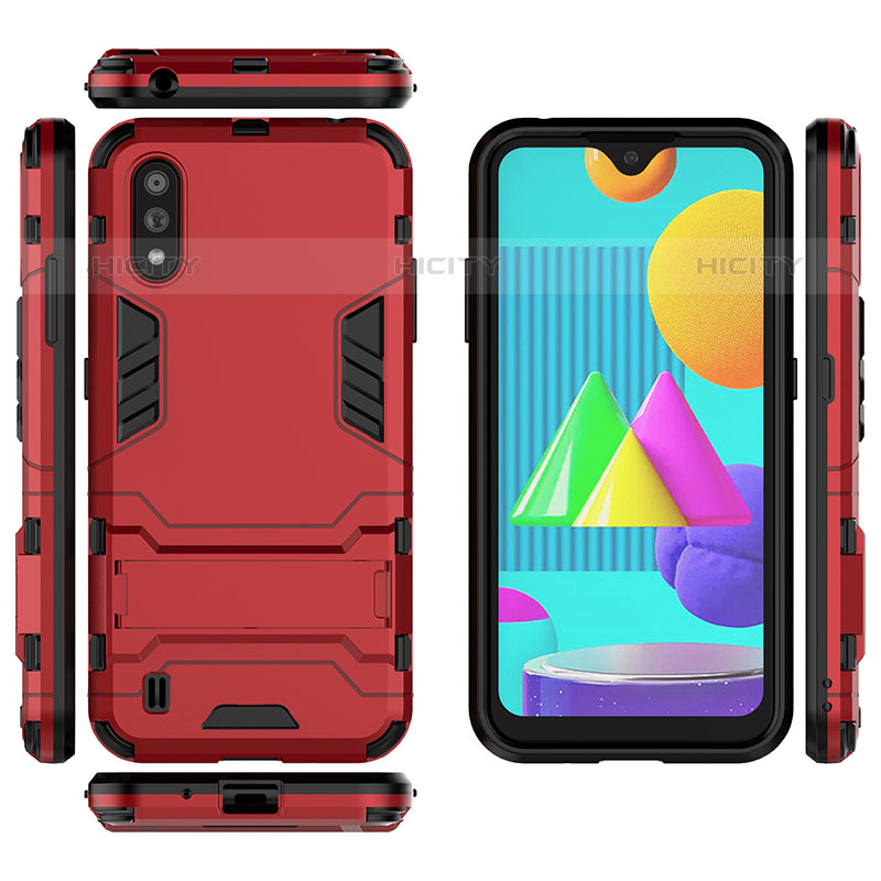 Coque Contour Silicone et Plastique Housse Etui Mat avec Support pour Samsung Galaxy M01 Plus