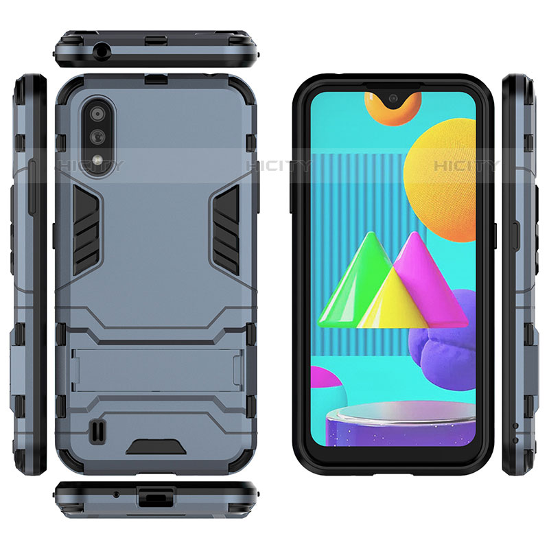 Coque Contour Silicone et Plastique Housse Etui Mat avec Support pour Samsung Galaxy M01 Plus