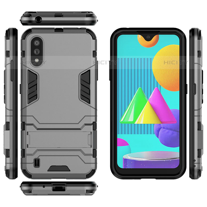 Coque Contour Silicone et Plastique Housse Etui Mat avec Support pour Samsung Galaxy M01 Plus