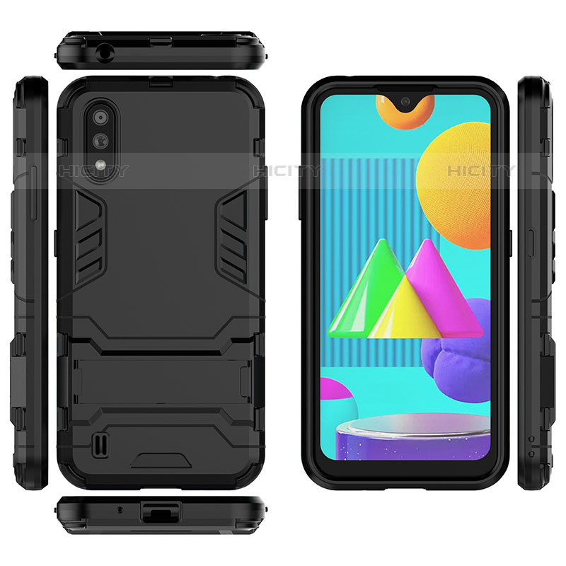 Coque Contour Silicone et Plastique Housse Etui Mat avec Support pour Samsung Galaxy M01 Plus