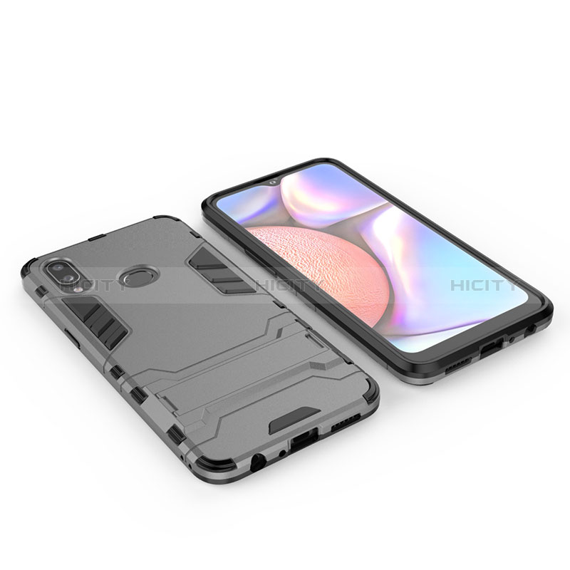 Coque Contour Silicone et Plastique Housse Etui Mat avec Support pour Samsung Galaxy M01s Gris Plus