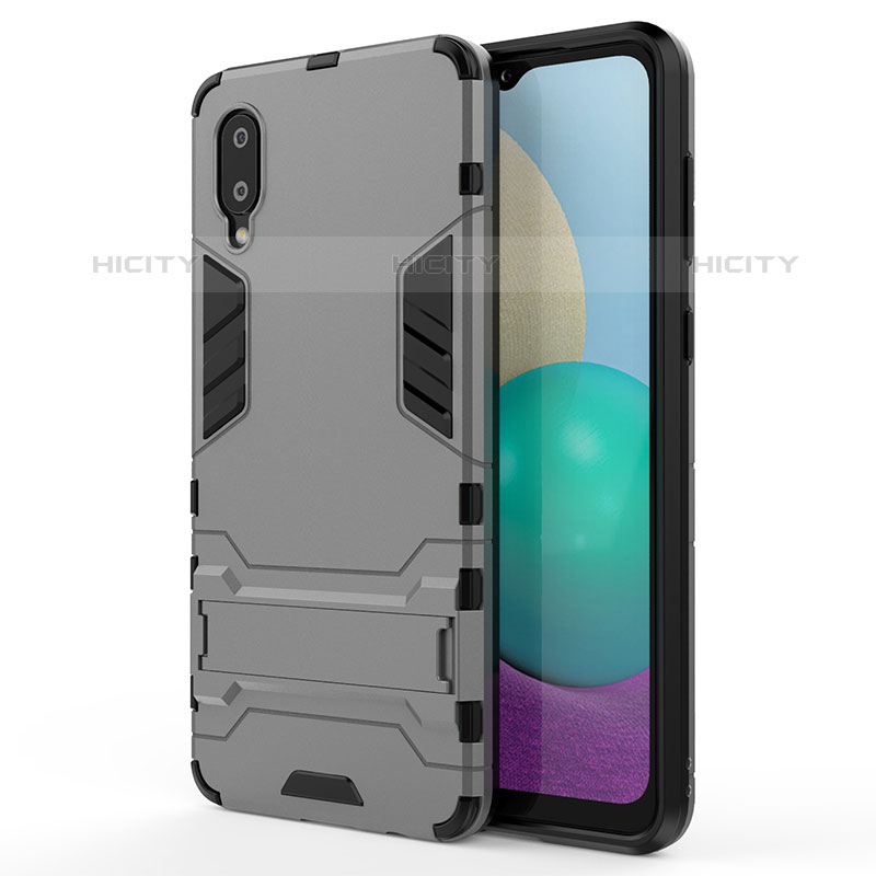 Coque Contour Silicone et Plastique Housse Etui Mat avec Support pour Samsung Galaxy M02 Gris Plus