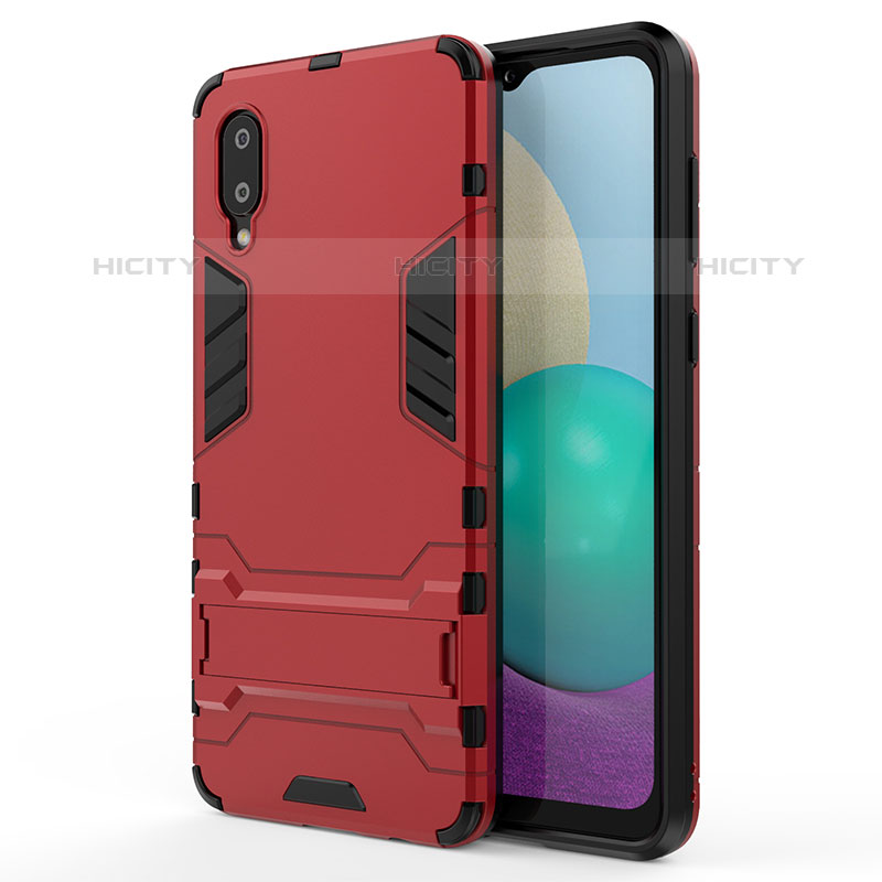 Coque Contour Silicone et Plastique Housse Etui Mat avec Support pour Samsung Galaxy M02 Rouge Plus